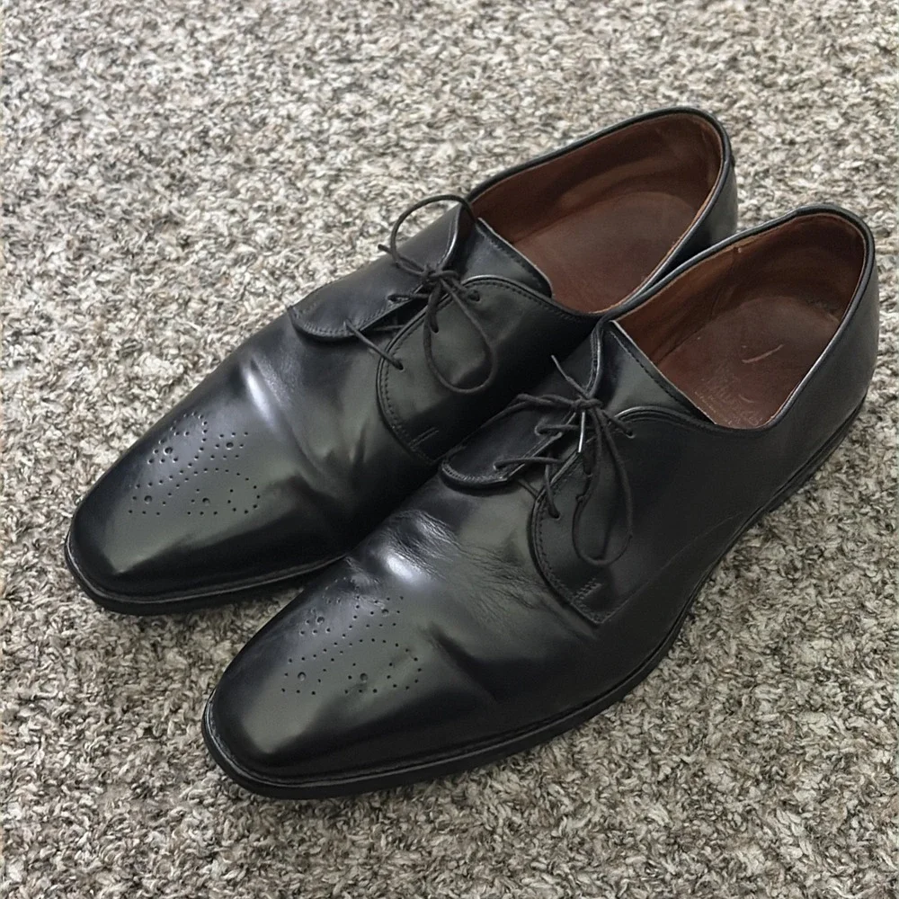 Allen Edmonds Flatiron Derby Oxfords Perforated Black Leather Sz 13 D 1103 25800